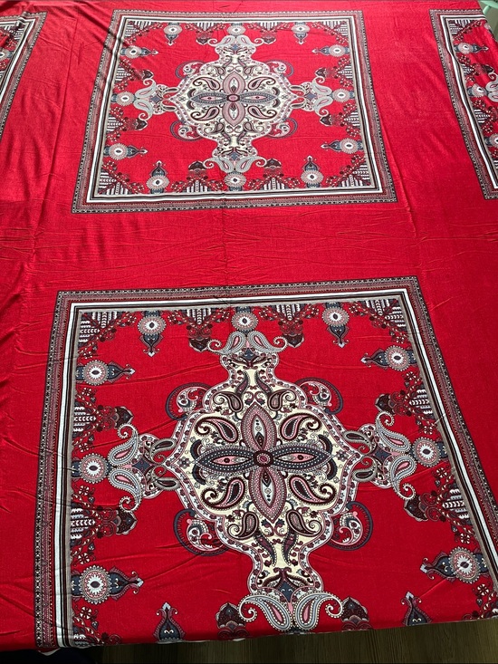 Stone Harbor Inc. Other - Vintage Red Paisley Medallion Tapestry Print Soft Stretch Fabric Panels 3 Yards